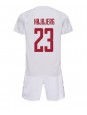 Dánsko Pierre-Emile Hojbjerg #23 Venkovní dres pro děti MS 2022 Krátký Rukáv (+ trenýrky)
